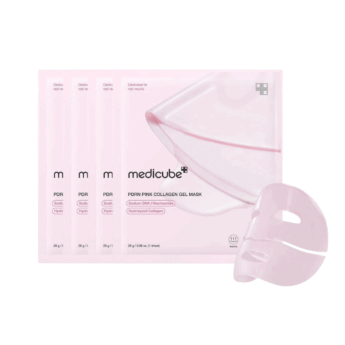 set-masti-medicube Set masca de fata hidrogel roz cu colagen pentru fermitate Medicube PDRN Pink Collagen 28g x 4 buc